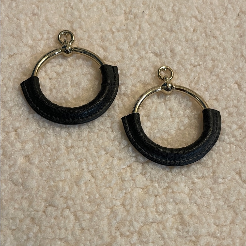 Elegant Black leather and Gold Hoop Earrings